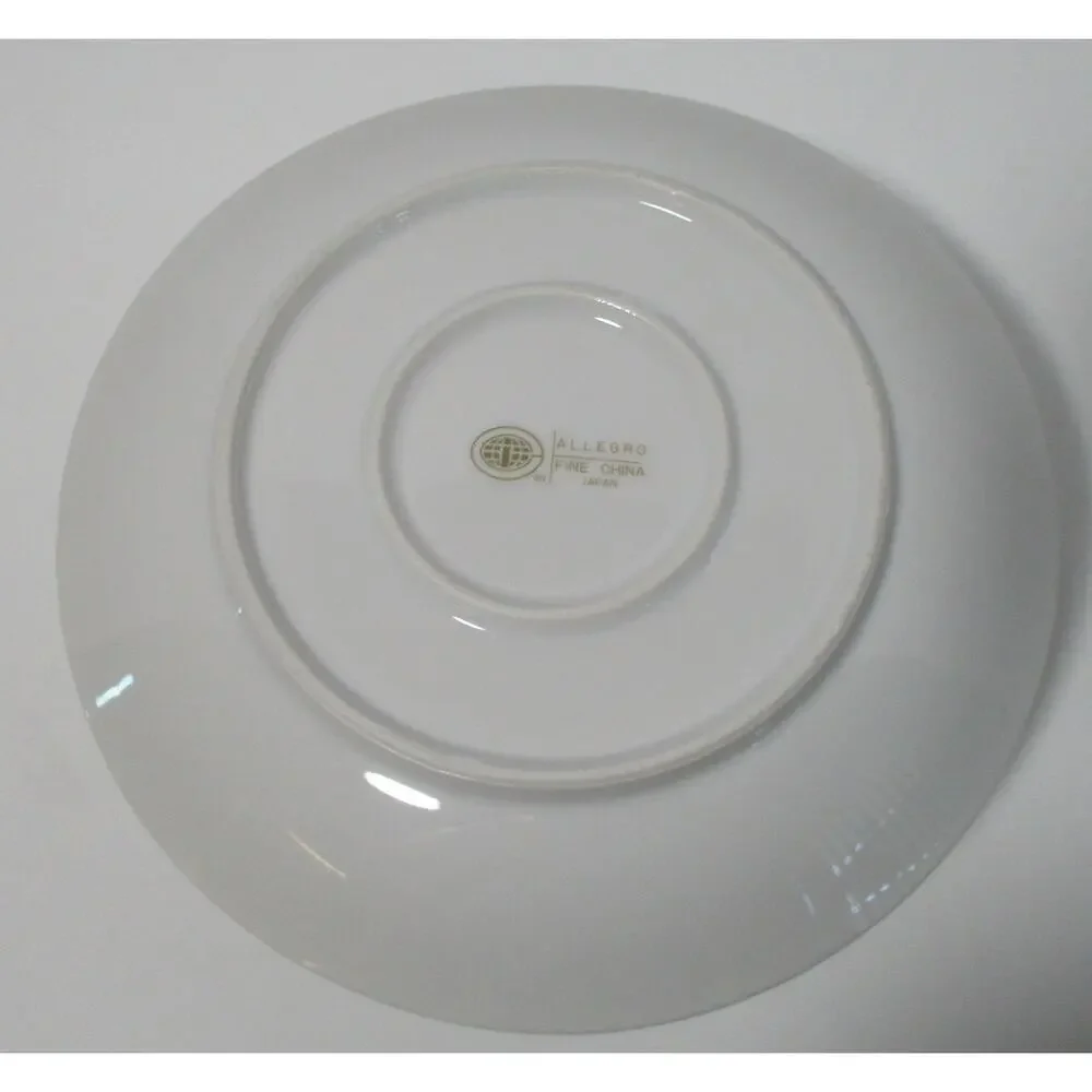 Allergo Fine China Green Scrolls White Gold Trim Gravy Boat With Attached Plate